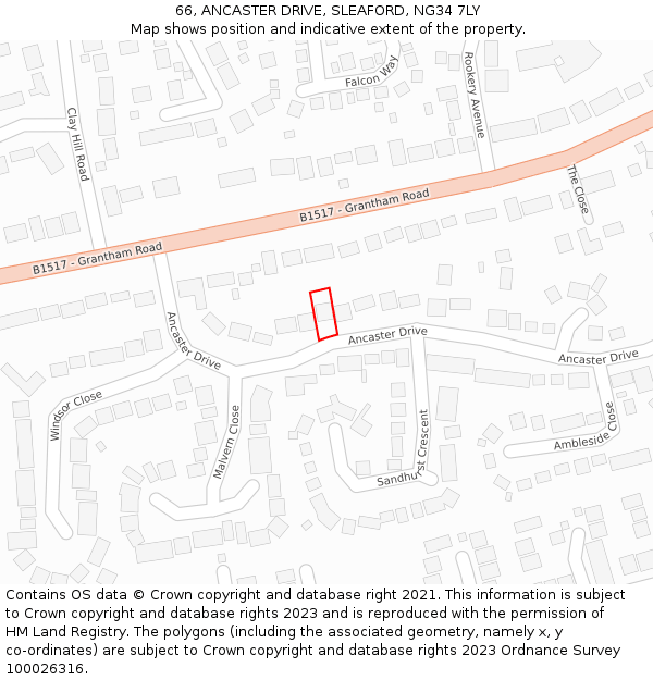 66, ANCASTER DRIVE, SLEAFORD, NG34 7LY: Location map and indicative extent of plot