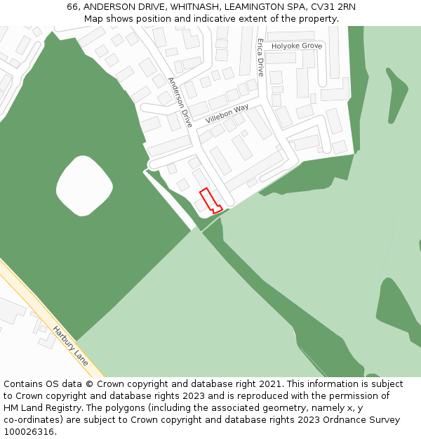 66, ANDERSON DRIVE, WHITNASH, LEAMINGTON SPA, CV31 2RN: Location map and indicative extent of plot