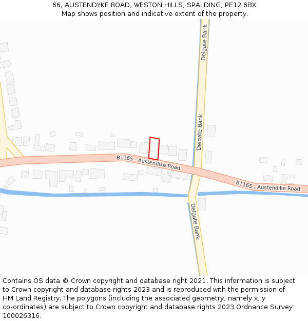 66, AUSTENDYKE ROAD, WESTON HILLS, SPALDING, PE12 6BX: Location map and indicative extent of plot