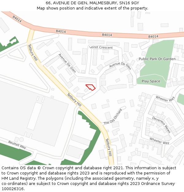 66, AVENUE DE GIEN, MALMESBURY, SN16 9GY: Location map and indicative extent of plot