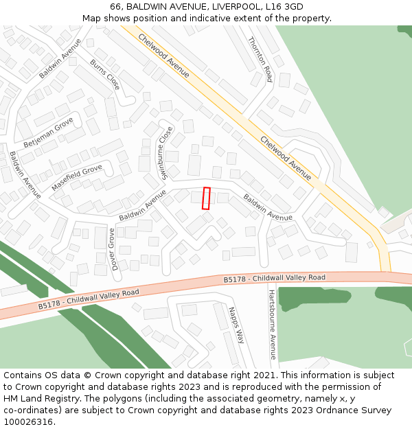 66, BALDWIN AVENUE, LIVERPOOL, L16 3GD: Location map and indicative extent of plot