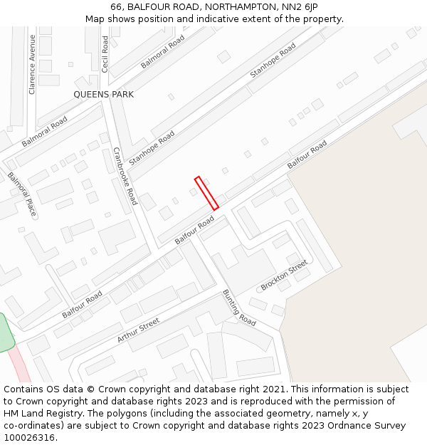 66, BALFOUR ROAD, NORTHAMPTON, NN2 6JP: Location map and indicative extent of plot