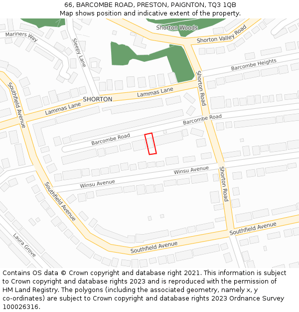 66, BARCOMBE ROAD, PRESTON, PAIGNTON, TQ3 1QB: Location map and indicative extent of plot