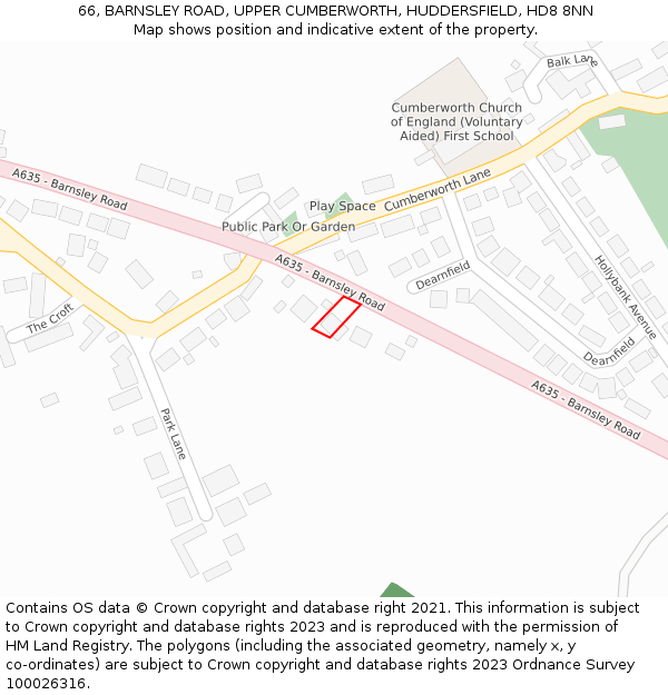 66, BARNSLEY ROAD, UPPER CUMBERWORTH, HUDDERSFIELD, HD8 8NN: Location map and indicative extent of plot