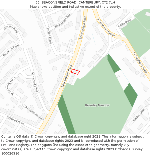 66, BEACONSFIELD ROAD, CANTERBURY, CT2 7LH: Location map and indicative extent of plot