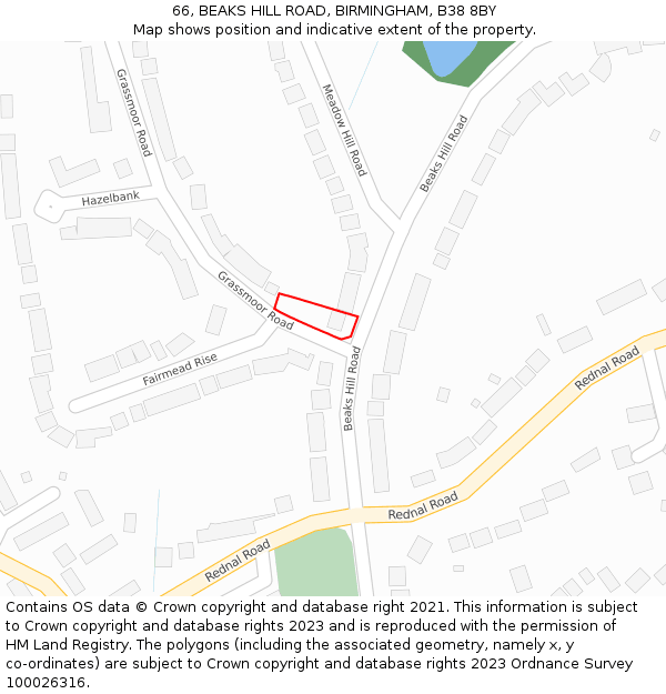 66, BEAKS HILL ROAD, BIRMINGHAM, B38 8BY: Location map and indicative extent of plot