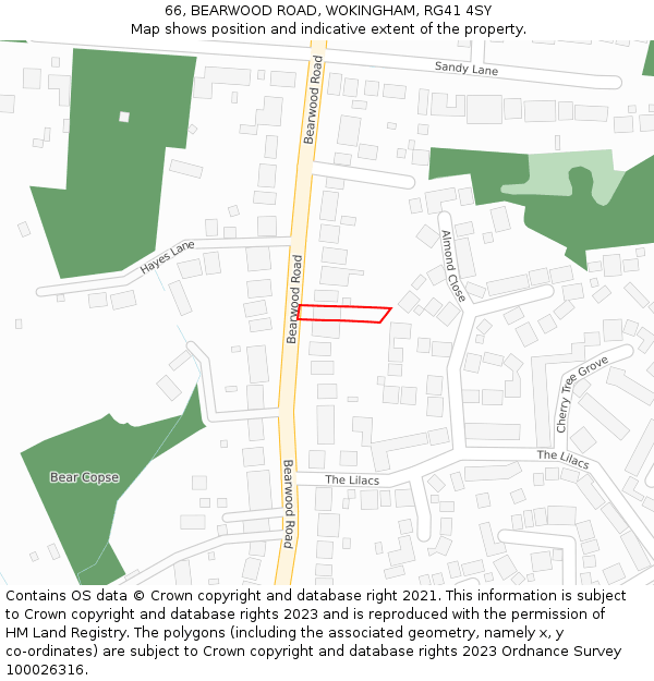 66, BEARWOOD ROAD, WOKINGHAM, RG41 4SY: Location map and indicative extent of plot