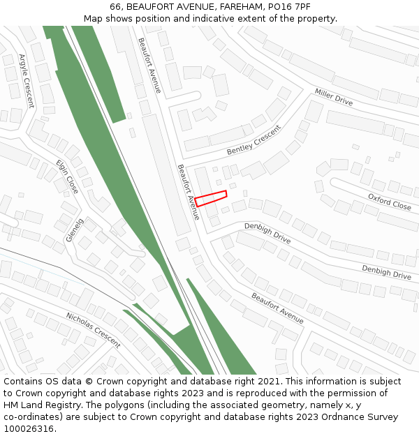 66, BEAUFORT AVENUE, FAREHAM, PO16 7PF: Location map and indicative extent of plot