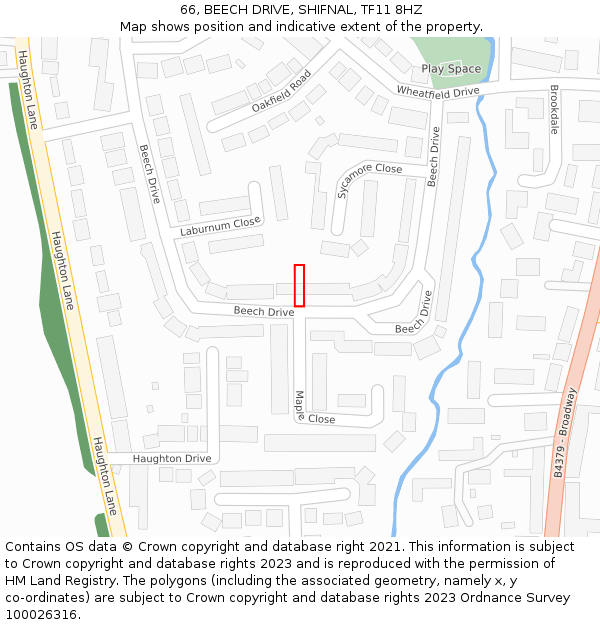 66, BEECH DRIVE, SHIFNAL, TF11 8HZ: Location map and indicative extent of plot