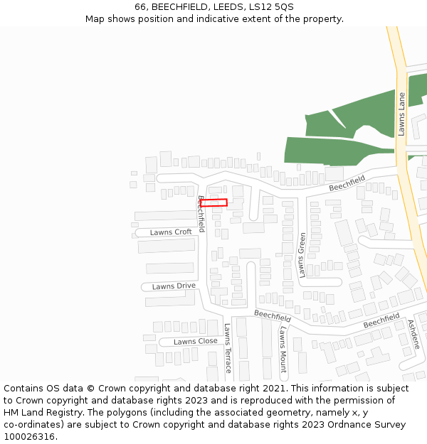 66, BEECHFIELD, LEEDS, LS12 5QS: Location map and indicative extent of plot