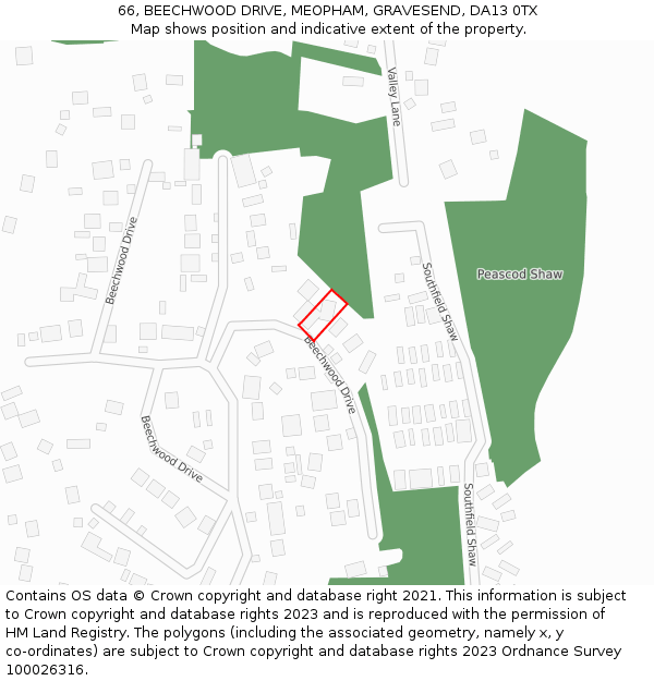 66, BEECHWOOD DRIVE, MEOPHAM, GRAVESEND, DA13 0TX: Location map and indicative extent of plot