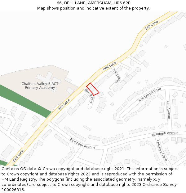 66, BELL LANE, AMERSHAM, HP6 6PF: Location map and indicative extent of plot