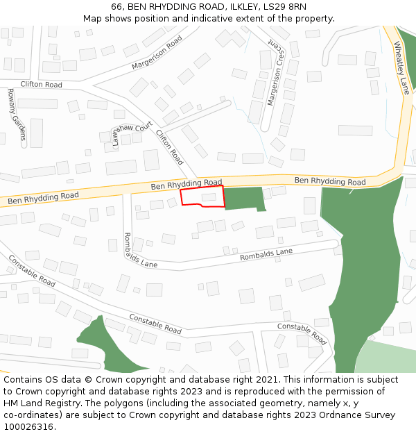66, BEN RHYDDING ROAD, ILKLEY, LS29 8RN: Location map and indicative extent of plot