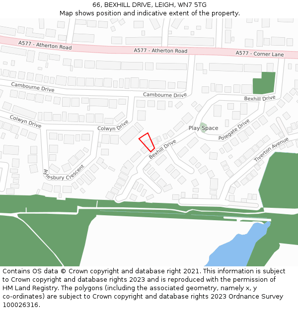 66, BEXHILL DRIVE, LEIGH, WN7 5TG: Location map and indicative extent of plot