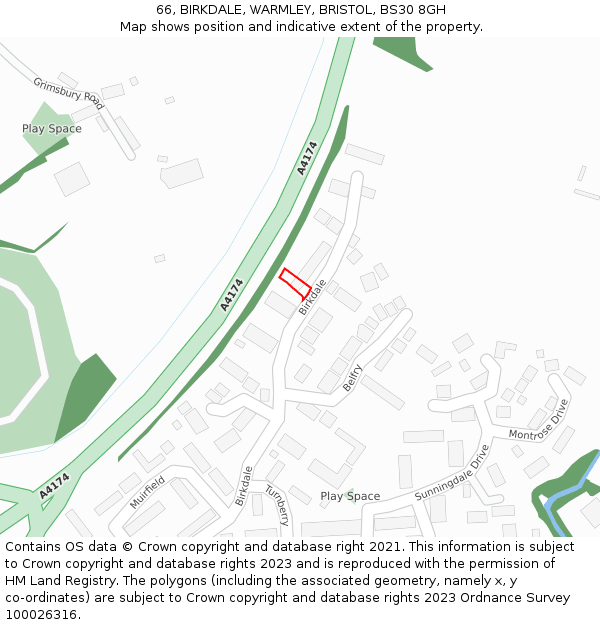 66, BIRKDALE, WARMLEY, BRISTOL, BS30 8GH: Location map and indicative extent of plot