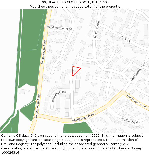 66, BLACKBIRD CLOSE, POOLE, BH17 7YA: Location map and indicative extent of plot