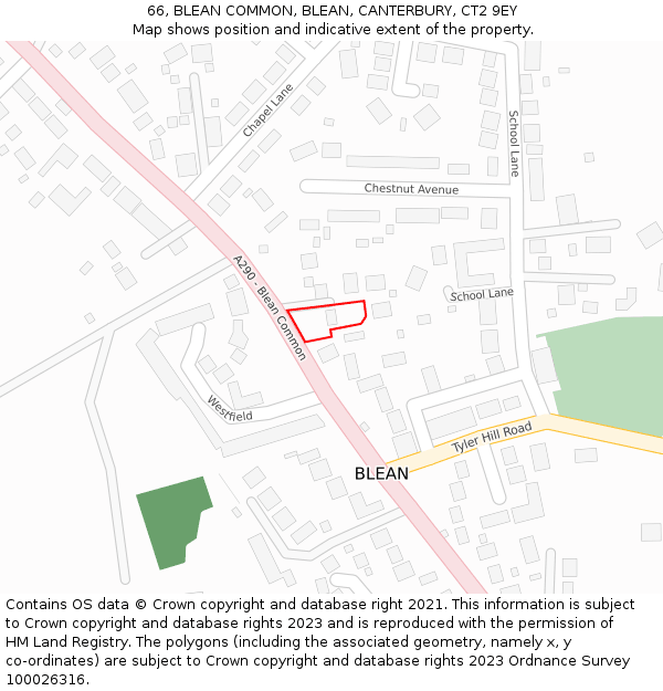 66, BLEAN COMMON, BLEAN, CANTERBURY, CT2 9EY: Location map and indicative extent of plot