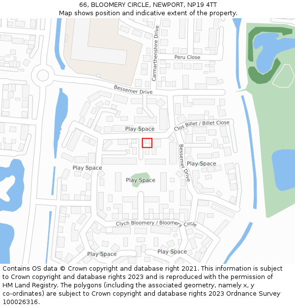 66, BLOOMERY CIRCLE, NEWPORT, NP19 4TT: Location map and indicative extent of plot