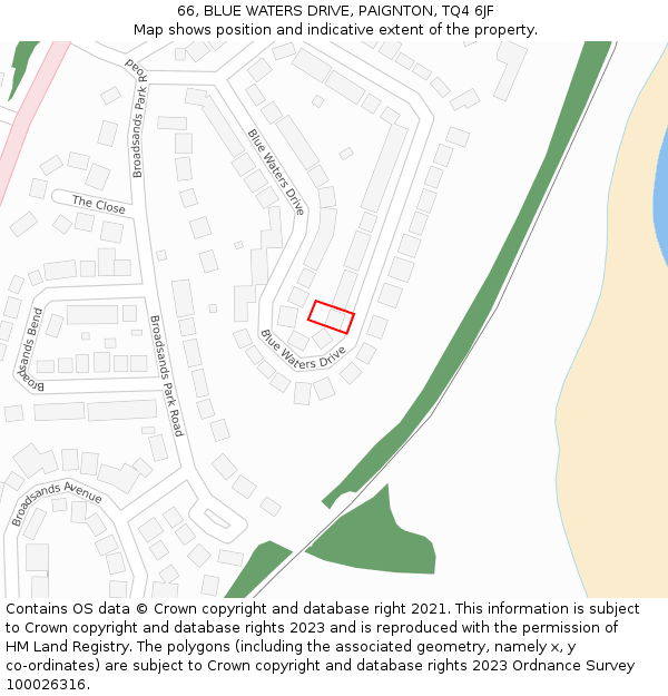 66, BLUE WATERS DRIVE, PAIGNTON, TQ4 6JF: Location map and indicative extent of plot