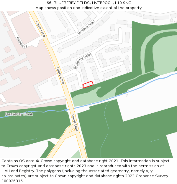 66, BLUEBERRY FIELDS, LIVERPOOL, L10 9NG: Location map and indicative extent of plot