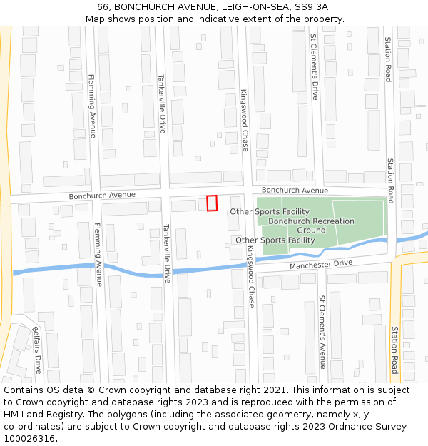 66, BONCHURCH AVENUE, LEIGH-ON-SEA, SS9 3AT: Location map and indicative extent of plot