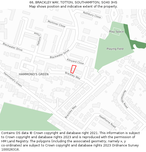 66, BRACKLEY WAY, TOTTON, SOUTHAMPTON, SO40 3HS: Location map and indicative extent of plot