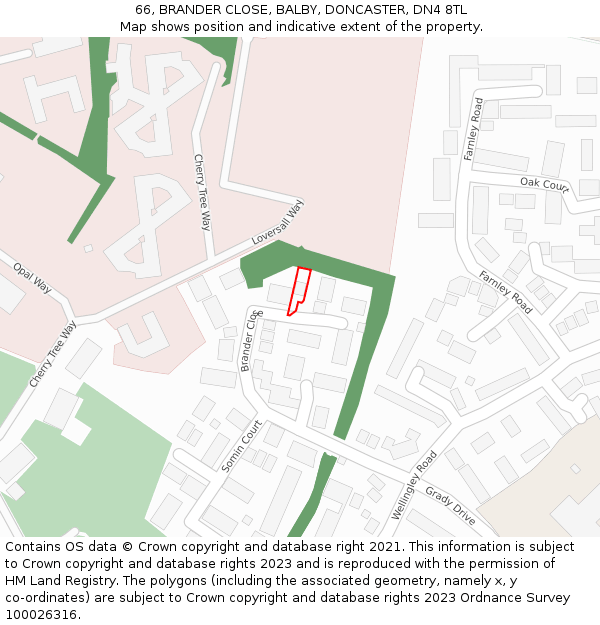 66, BRANDER CLOSE, BALBY, DONCASTER, DN4 8TL: Location map and indicative extent of plot