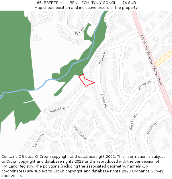66, BREEZE HILL, BENLLECH, TYN-Y-GONGL, LL74 8UB: Location map and indicative extent of plot