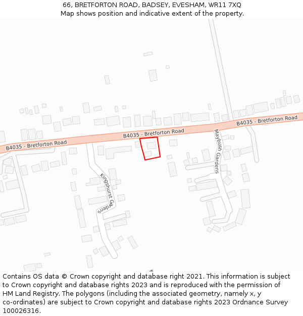 66, BRETFORTON ROAD, BADSEY, EVESHAM, WR11 7XQ: Location map and indicative extent of plot