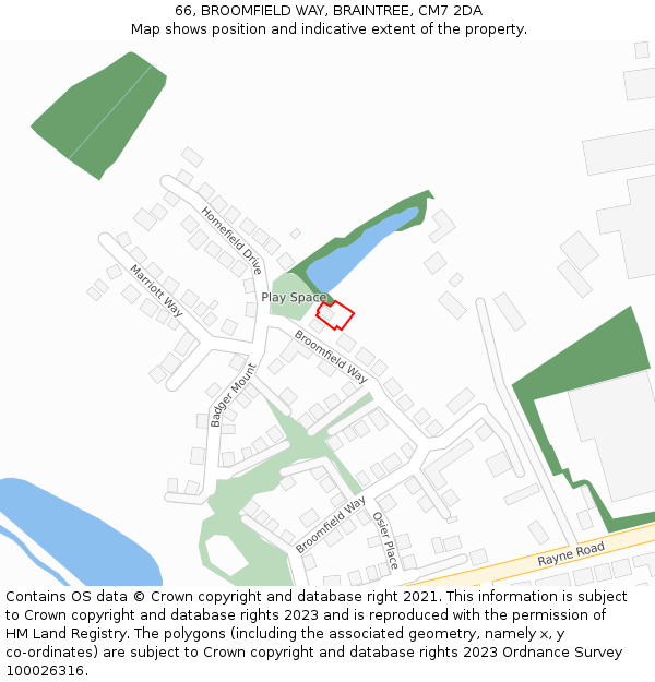 66, BROOMFIELD WAY, BRAINTREE, CM7 2DA: Location map and indicative extent of plot