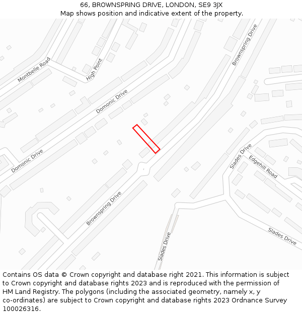 66, BROWNSPRING DRIVE, LONDON, SE9 3JX: Location map and indicative extent of plot