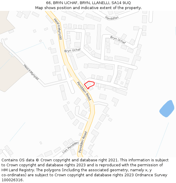 66, BRYN UCHAF, BRYN, LLANELLI, SA14 9UQ: Location map and indicative extent of plot