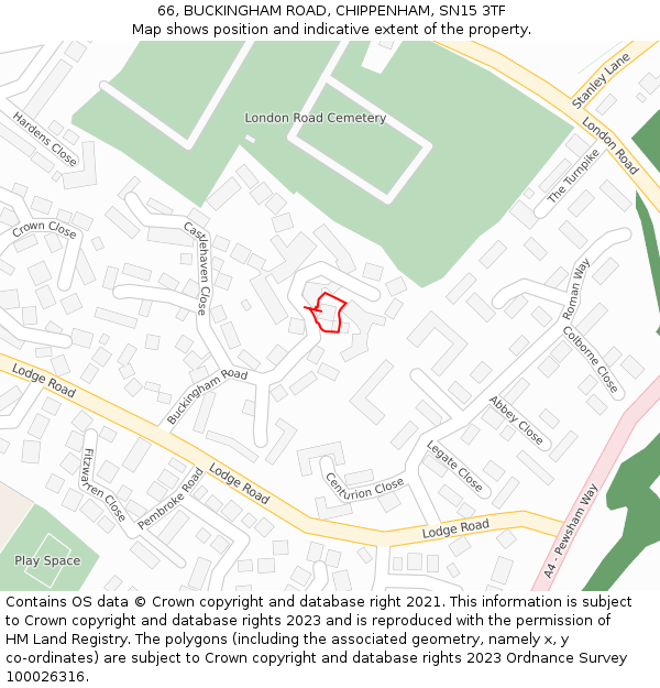 66, BUCKINGHAM ROAD, CHIPPENHAM, SN15 3TF: Location map and indicative extent of plot