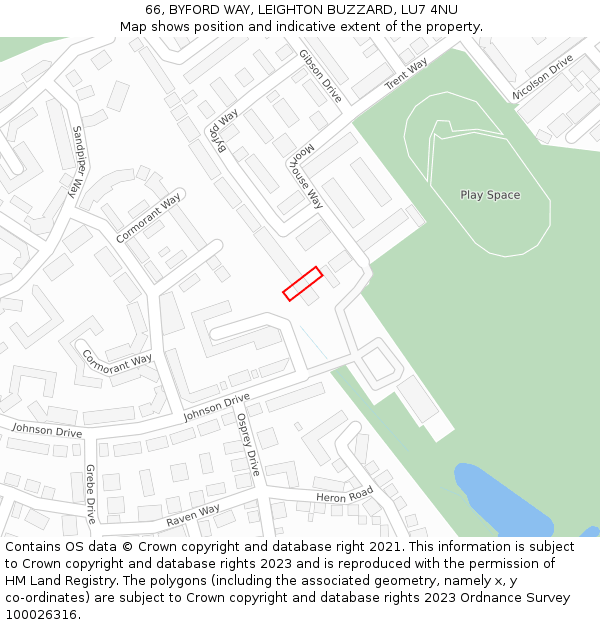 66, BYFORD WAY, LEIGHTON BUZZARD, LU7 4NU: Location map and indicative extent of plot