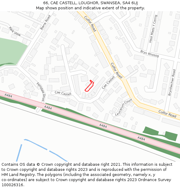 66, CAE CASTELL, LOUGHOR, SWANSEA, SA4 6UJ: Location map and indicative extent of plot