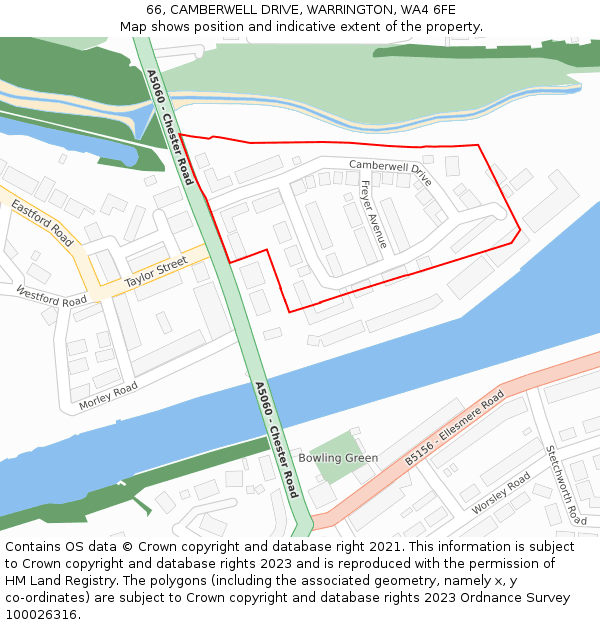 66, CAMBERWELL DRIVE, WARRINGTON, WA4 6FE: Location map and indicative extent of plot