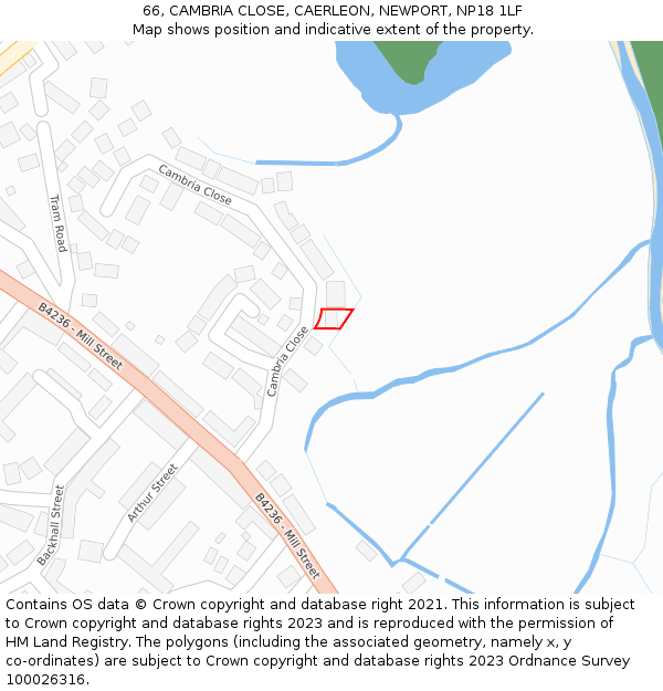 66, CAMBRIA CLOSE, CAERLEON, NEWPORT, NP18 1LF: Location map and indicative extent of plot