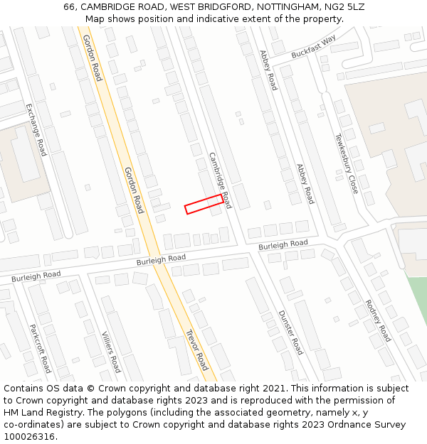 66, CAMBRIDGE ROAD, WEST BRIDGFORD, NOTTINGHAM, NG2 5LZ: Location map and indicative extent of plot