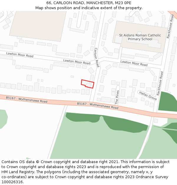 66, CARLOON ROAD, MANCHESTER, M23 0PE: Location map and indicative extent of plot