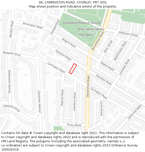 66, CARRINGTON ROAD, CHORLEY, PR7 2DQ: Location map and indicative extent of plot