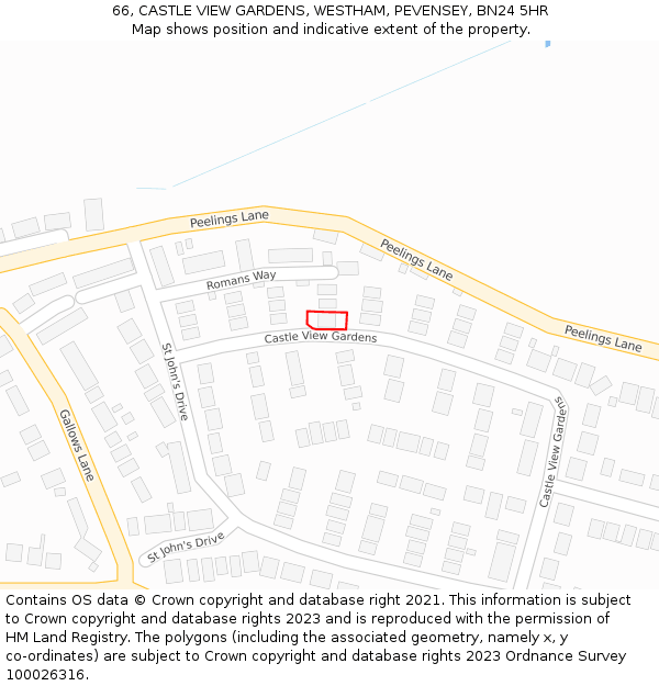 66, CASTLE VIEW GARDENS, WESTHAM, PEVENSEY, BN24 5HR: Location map and indicative extent of plot