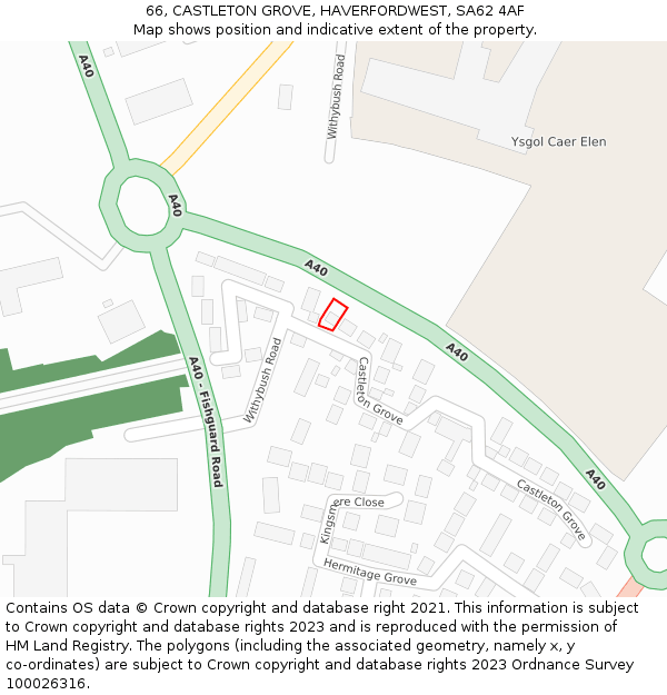 66, CASTLETON GROVE, HAVERFORDWEST, SA62 4AF: Location map and indicative extent of plot