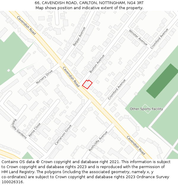 66, CAVENDISH ROAD, CARLTON, NOTTINGHAM, NG4 3RT: Location map and indicative extent of plot