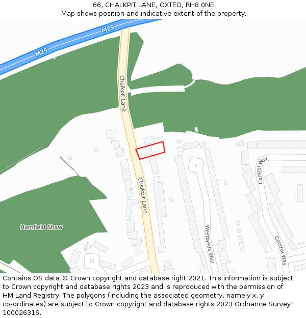 66, CHALKPIT LANE, OXTED, RH8 0NE: Location map and indicative extent of plot
