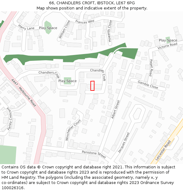 66, CHANDLERS CROFT, IBSTOCK, LE67 6PG: Location map and indicative extent of plot