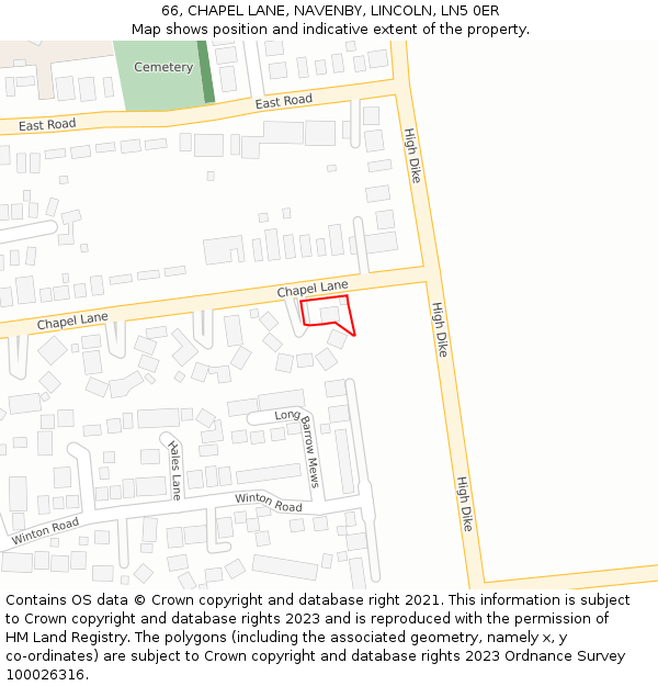 66, CHAPEL LANE, NAVENBY, LINCOLN, LN5 0ER: Location map and indicative extent of plot