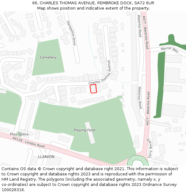 66, CHARLES THOMAS AVENUE, PEMBROKE DOCK, SA72 6UR: Location map and indicative extent of plot