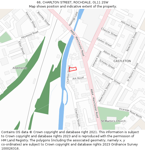 66, CHARLTON STREET, ROCHDALE, OL11 2SW: Location map and indicative extent of plot