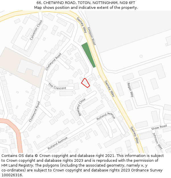 66, CHETWYND ROAD, TOTON, NOTTINGHAM, NG9 6FT: Location map and indicative extent of plot