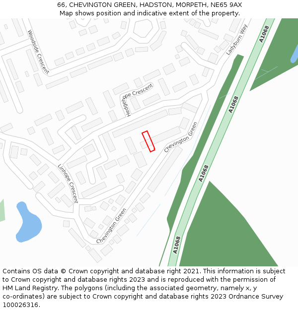 66, CHEVINGTON GREEN, HADSTON, MORPETH, NE65 9AX: Location map and indicative extent of plot